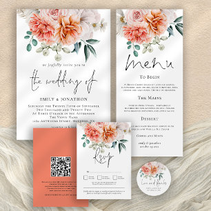 Invitation Peonies de pêche de corail Florals Script Mariage