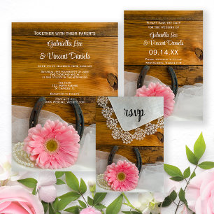 Pink Daisy Horseshoe Pays Western Wedding RSVP