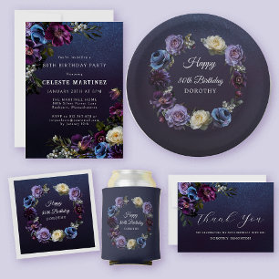 Invitation Moody Purple Flowers 80e anniversaire