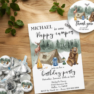 Sticker Rond Happy Camper Bear Merci Anniversaire Favoriser