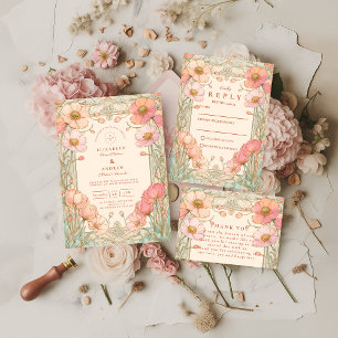 Invitation Mariage au jardin de pavots pastel