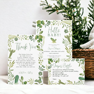 Carte De Remerciements Boho green cactus sexe neutre chic baby shower