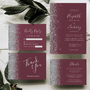 Cartons Réponse Burgundy moderne Argent Faux Parties scintillant E