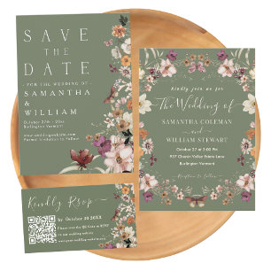 Invitation Boho Fleur sauvage Rustic Sage Green Enregistrer L