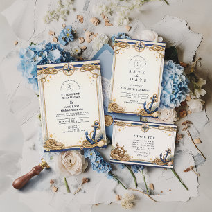 Invitation Mariage Ancre Boussole Naautique