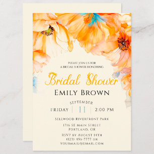 Invitation Aquarelle Orange Poppy Bloom douche nuptiale