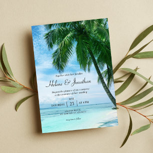 Invitation Palm Tree Beach Océan tropical Destination Mariage
