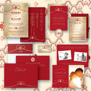Invitation Red Knot Union Double Bonheur Mariage chinois