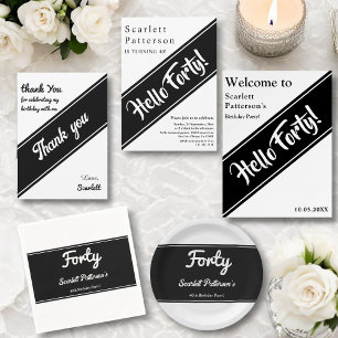 Invitation Elégant Chic Noir et Blanc Moderne 40e Anniversair