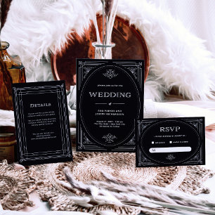 Invitation Déco moderne   Élégant Mariage noir et blanc Onyx
