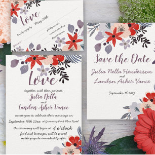 Invitation Coral Navy et Coral Zig Zag et Floral Mariage