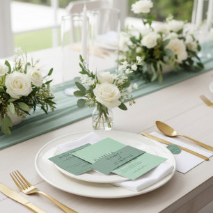 Invitation Trois Volets Tenue de mariage bleu vert cadet en ensemble compl