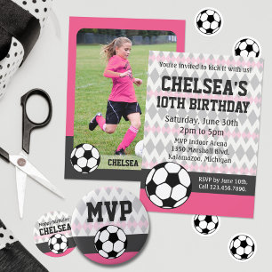 Invitation Fille's Soccer Party Custom Anniversaire Invitatio