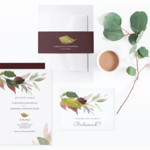 Invitation Trois Volets Bois rustique et feuillage tout en un mariage Invi