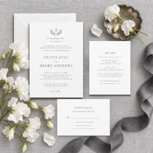 Invitation Olivia Élégant Mariage Chrétien Monogramme Gris
