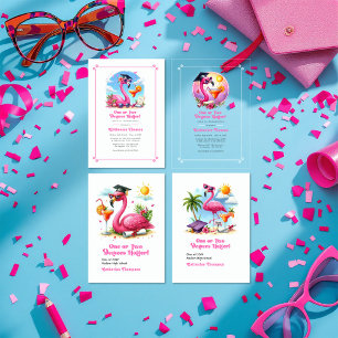 Invitations En Vélin Fête de graduation de Flamant rose tropical rose c