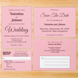 Invitation Mariage Minimaliste Rose Avec Texte Bourgogne Fonc