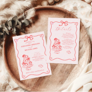 Invitation Tout En Un Mariage d'art de gribouillis rétro