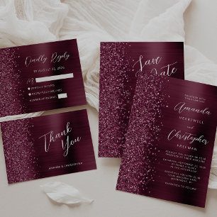 Faire-part Glam Burgundy Brohed Metal Script Enregistrer la d
