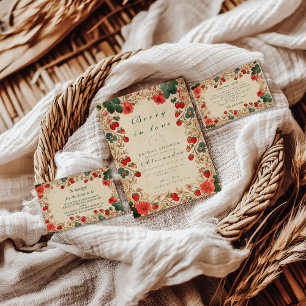 Invitation Mariage Botanique Vintage aux Fraises pour une Fêt