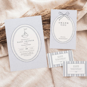 Carte D'accompagnement Livres de Baby Shower Bleu Vintage Moderne pour Bé