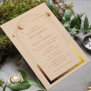 Invitation Tout En Un Champagne céleste Gold Sun Moon Stars Mariage