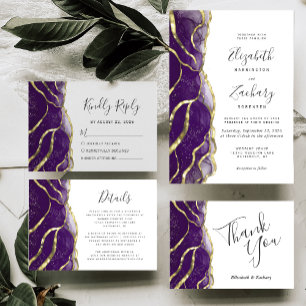 Faire-part de mariage à l'encre violette moderne e