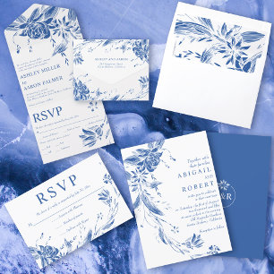 Carte Postale Photo de fleurs bleues et blanches Save the Date