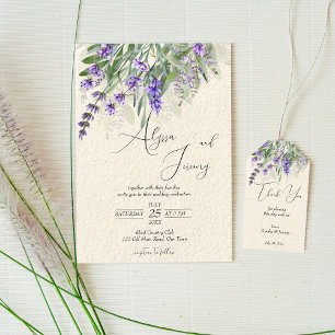 Invitation Lavande rustique campagne vintage mariage QR