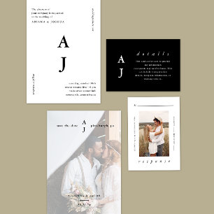Invitation Tout En Un Monogramme minimal photo Mariage en terre cuite