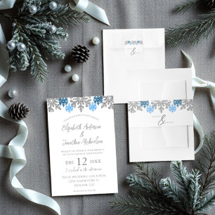 Sticker Carré Silver Blue Snowflakes Mariage d'hiver