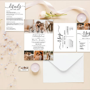 Elégant minimal blanc noir Monogramme mariage RSVP