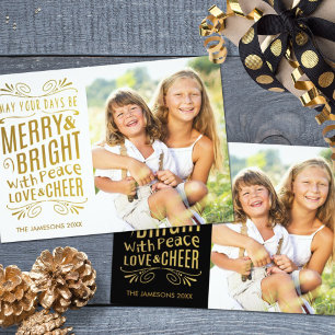 Faux Gold Foil Design Photo Holiday Card / White Feestdagen Kaart