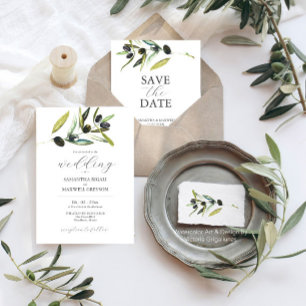 Invitation Aquarelle botanique Mariage de la branche d'olivie
