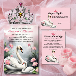 Carte D'accompagnement Baby shower Floral Pink Swan Lotus Demande