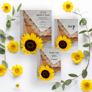 Carte RSVP Mariage campagnard de tournesol et dent