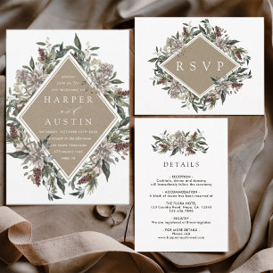 Invitation Carte Postale Rustique Floral Automne Mariage d'hiver RSVP