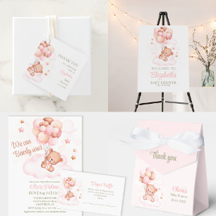Serviette En Papier Ours en peluche avec Baby shower à ballons roses