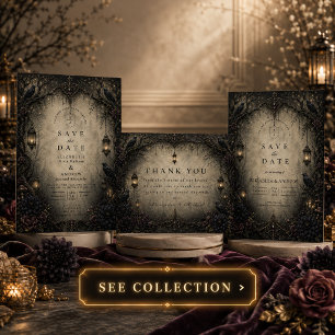 Cartons Réponse Mariage gothique en forêt de bois sombre