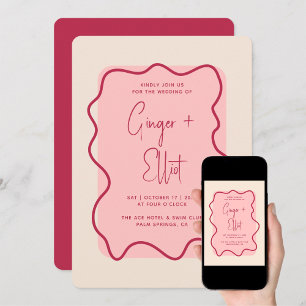Invitation Moderne Gras cadre brillant Magenta Mariage rose