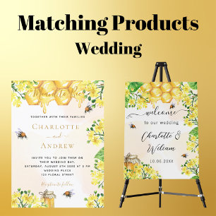 Carte Postale Mariages abeilles florales jaunes nid d'abeille in