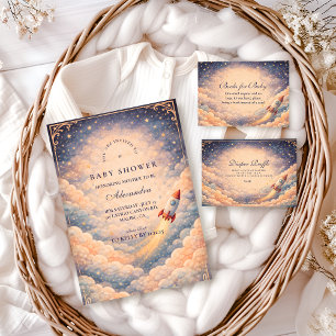 Neutrale Ruimteraket Sterren Baby Shower Kaart