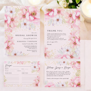 Carte D'accompagnement Aquarelle rose Floral Parties scintillant or Recet