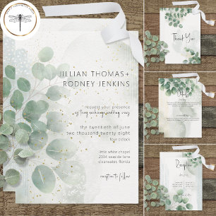 Cartons Réponse Moderne Sage Green Eucalyptus & Gold Mariage