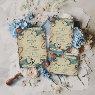 Save The Date Mariage Vintage Nautique Vagues & Corde