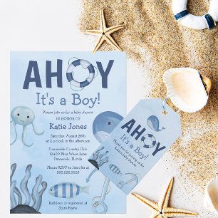 Invitation Ahoy C'est un garçon Baby shower côtier d'animaux 