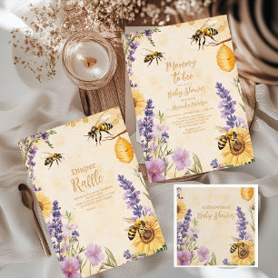 Mama naar Bee Floral Baby shower Papieren Bordje