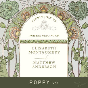 Invitations de mariage du pavot Art Nouveau par Mu