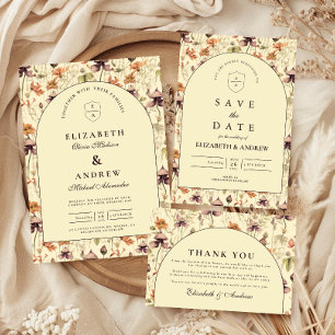 Cartons Réponse Arc de Fleur Sauvage Vintage Élégant Mariage