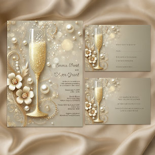 Champagne & Parel Elegante Trouw Bruiloftsfeest Servet